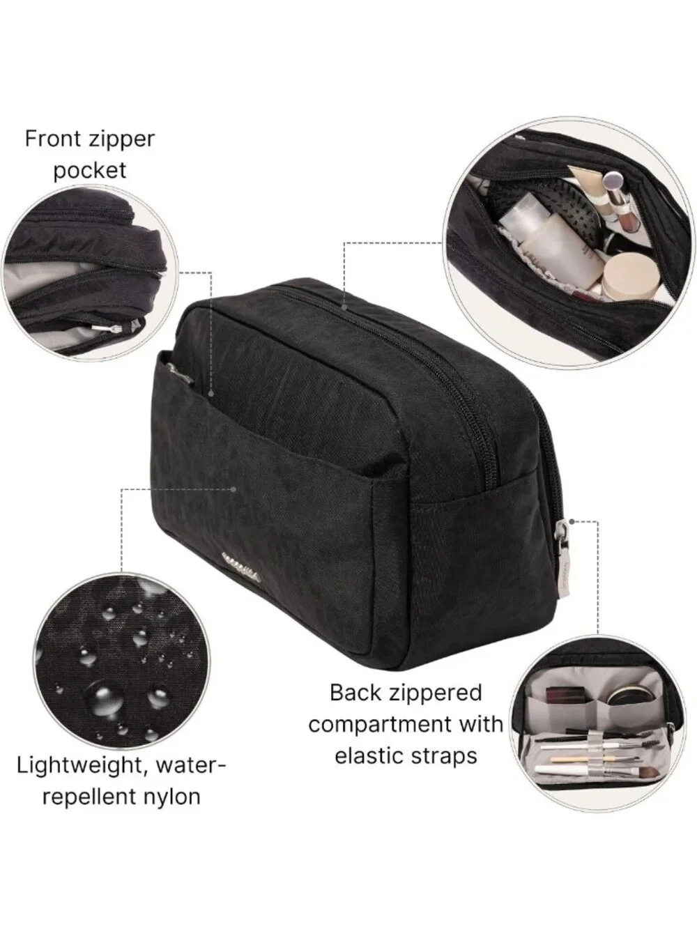 Lightweight Travel Makeup Bag with Brush Organizer - 9.4